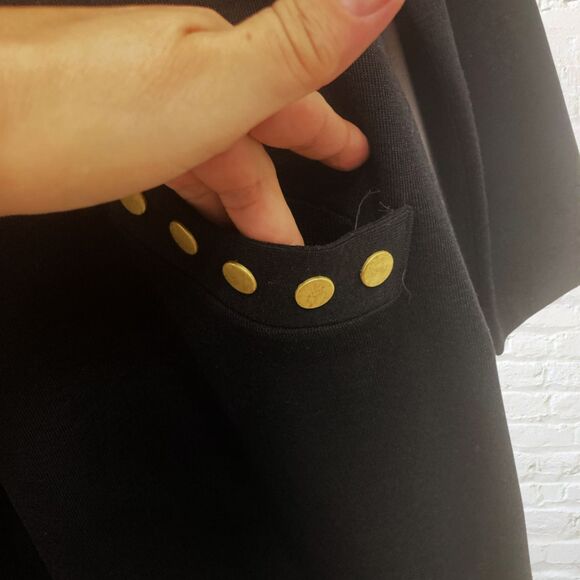 Nina Patrick Sweater Dress L Wool Blend Gold Snap Detail Black Vintage - Picture 8 of 13
